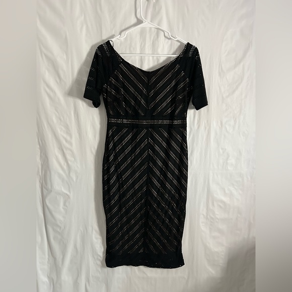 Motherhood Maternity Lace Stretch Little Black Stretch Midi Dress Size Small - Picture 3 of 11